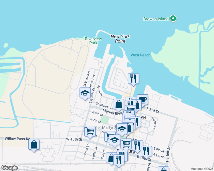map of restaurants, bars, coffee shops, grocery stores, and more near 147 Pelican Loop in Pittsburg