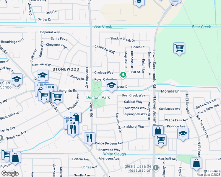 map of restaurants, bars, coffee shops, grocery stores, and more near 1315 Woodcreek Way in Stockton