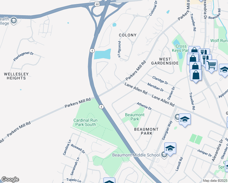 map of restaurants, bars, coffee shops, grocery stores, and more near 1924 Parkers Mill Road in Lexington