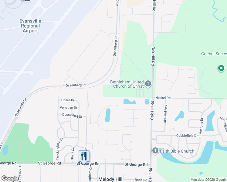 map of restaurants, bars, coffee shops, grocery stores, and more near 2701 Pine View Court in Evansville