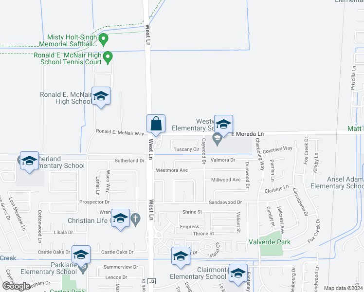map of restaurants, bars, coffee shops, grocery stores, and more near 9438 Tuscany Circle in Stockton