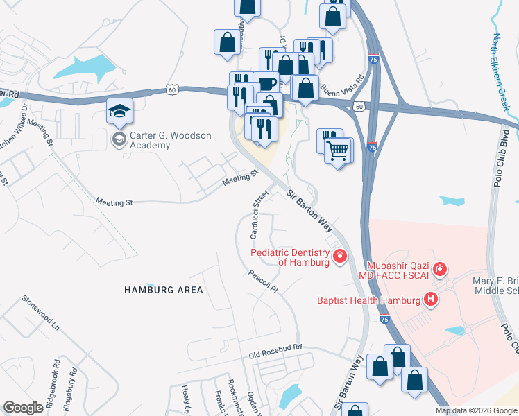 map of restaurants, bars, coffee shops, grocery stores, and more near 2564 Carducci Street in Lexington