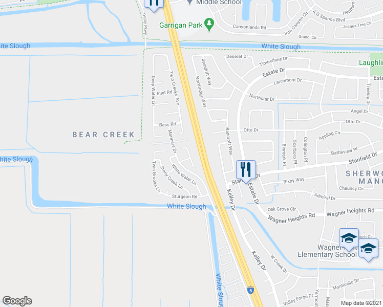 map of restaurants, bars, coffee shops, grocery stores, and more near 9356 Blackswain Place in Stockton