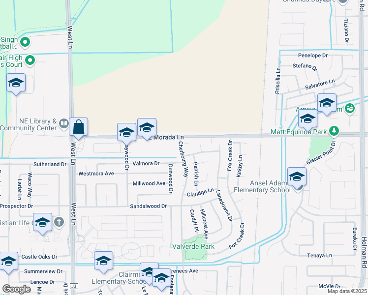 map of restaurants, bars, coffee shops, grocery stores, and more near 9431 Cherbourg Way in Stockton