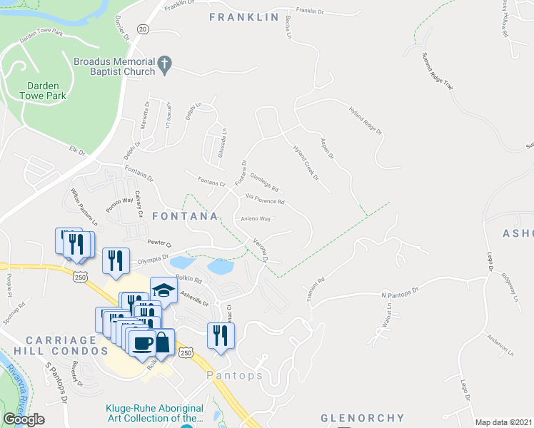 map of restaurants, bars, coffee shops, grocery stores, and more near 2077 Aviano Way in Charlottesville