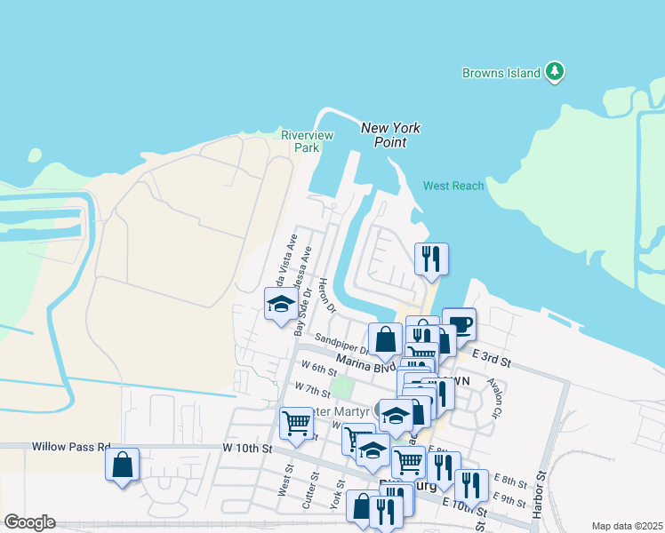 map of restaurants, bars, coffee shops, grocery stores, and more near 252 Heron Drive in Pittsburg