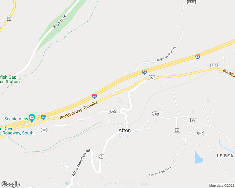 map of restaurants, bars, coffee shops, grocery stores, and more near 10065 Rockfish Gap Turnpike in Afton