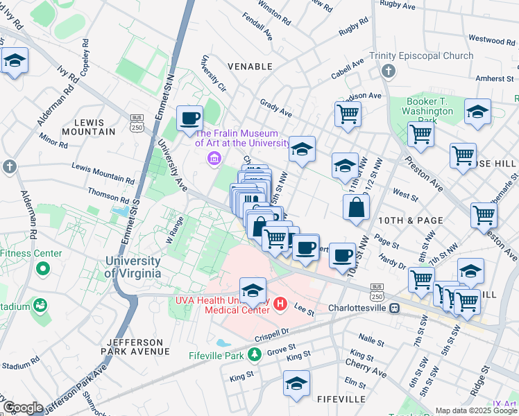 map of restaurants, bars, coffee shops, grocery stores, and more near 17 Elliewood Avenue in Charlottesville