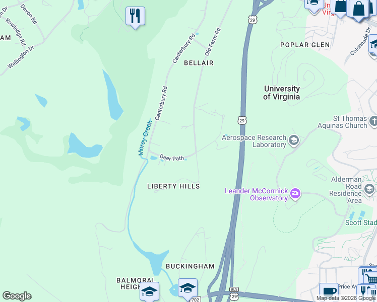 map of restaurants, bars, coffee shops, grocery stores, and more near 38-46 County Road 846 in Charlottesville