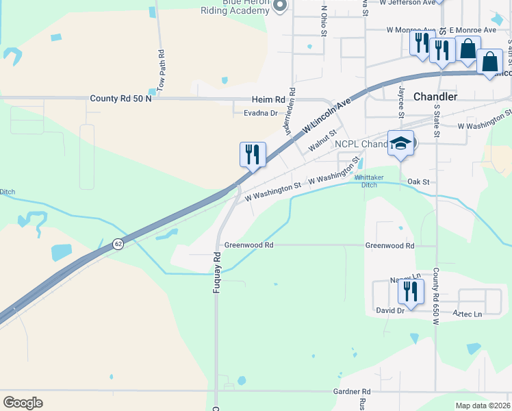 map of restaurants, bars, coffee shops, grocery stores, and more near 765 West Washington Avenue in Chandler