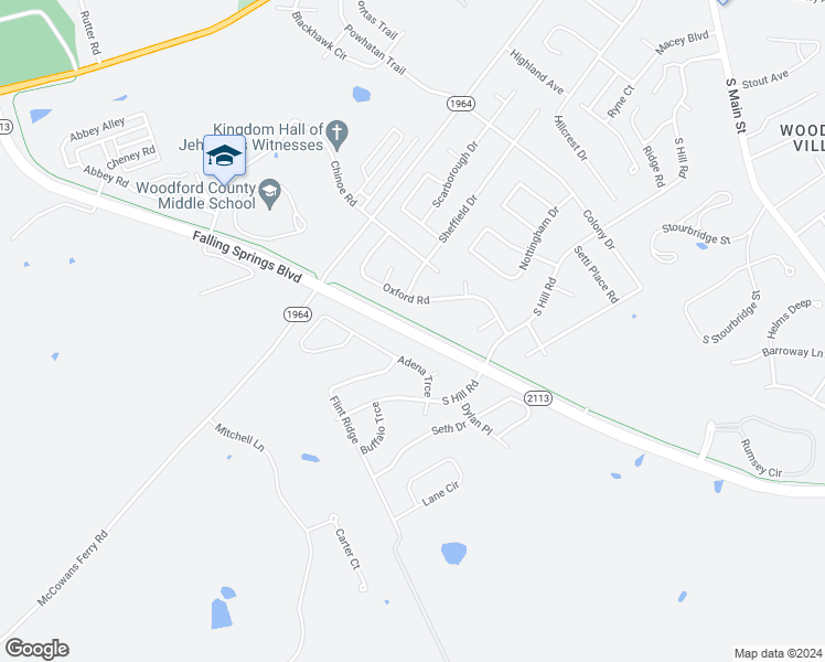 map of restaurants, bars, coffee shops, grocery stores, and more near Falling Springs Boulevard in Versailles