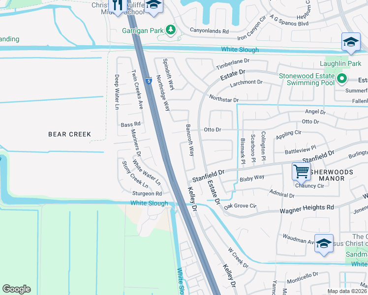 map of restaurants, bars, coffee shops, grocery stores, and more near 9564 Kelley Drive in Stockton