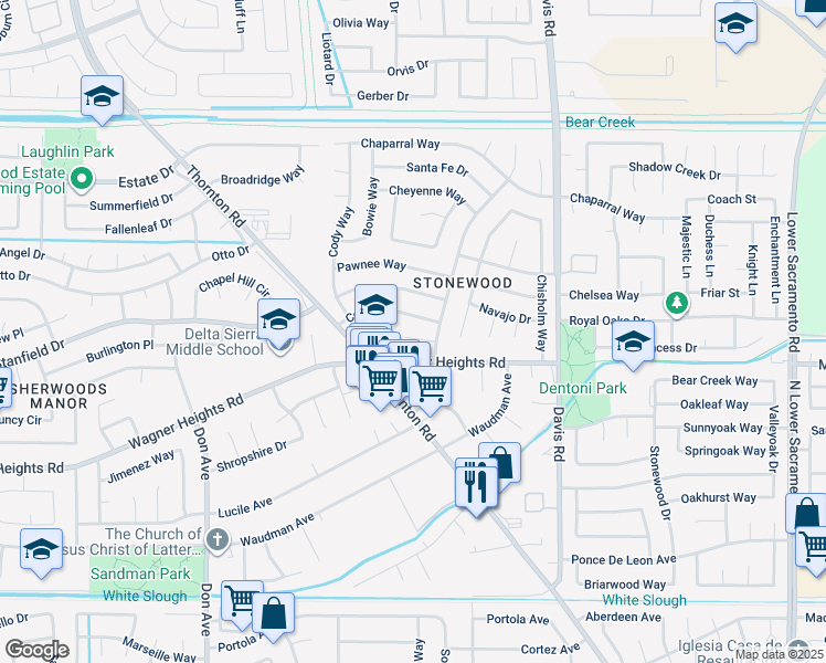 map of restaurants, bars, coffee shops, grocery stores, and more near 1927 Hickock Court in Stockton