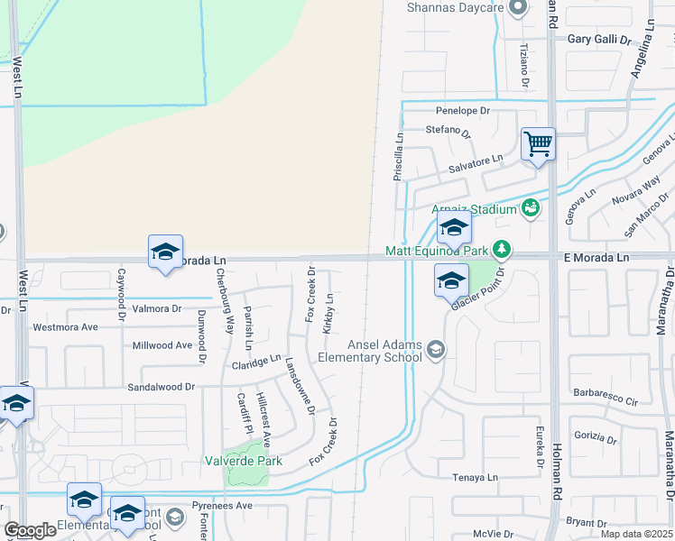 map of restaurants, bars, coffee shops, grocery stores, and more near 2847 Saffron Way in Stockton