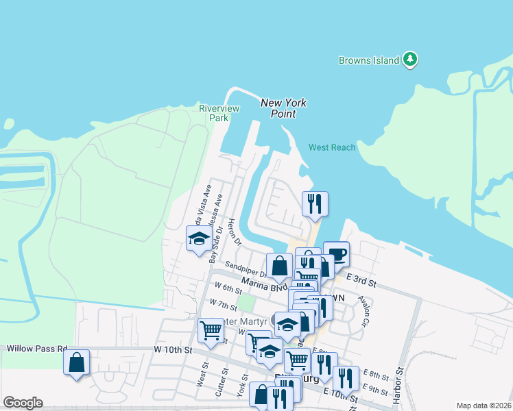 map of restaurants, bars, coffee shops, grocery stores, and more near 190 Pelican Loop in Pittsburg