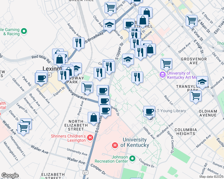 map of restaurants, bars, coffee shops, grocery stores, and more near 620 South Limestone in Lexington