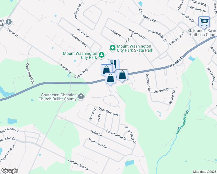 map of restaurants, bars, coffee shops, grocery stores, and more near 9089 Kentucky 44 in Mount Washington