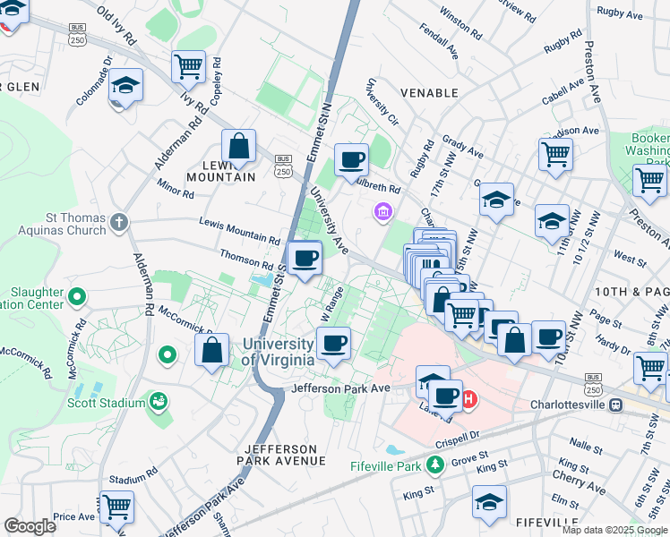 map of restaurants, bars, coffee shops, grocery stores, and more near 160 McCormick Road in Charlottesville