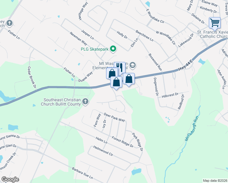 map of restaurants, bars, coffee shops, grocery stores, and more near 9089 Kentucky 44 in Mount Washington