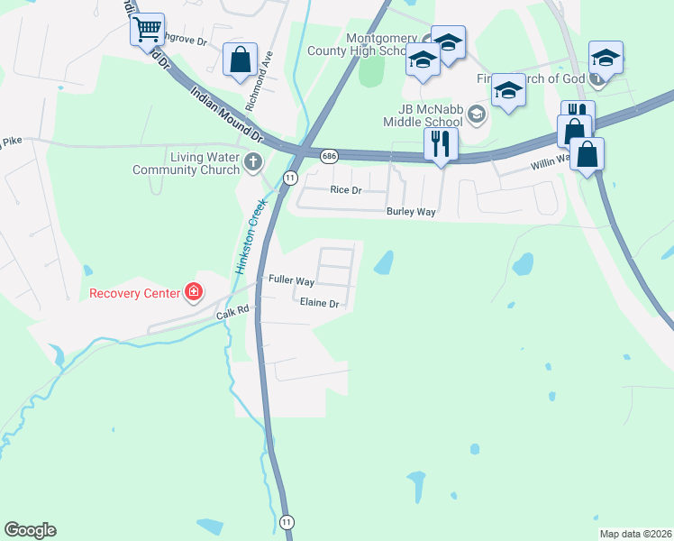 map of restaurants, bars, coffee shops, grocery stores, and more near 417 Duntree Road in Mount Sterling