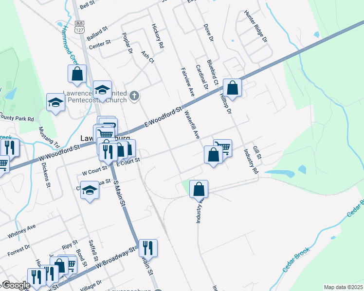 map of restaurants, bars, coffee shops, grocery stores, and more near East Court Street in Lawrenceburg