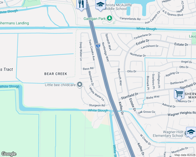 map of restaurants, bars, coffee shops, grocery stores, and more near 9448 Blackswain Place in Stockton