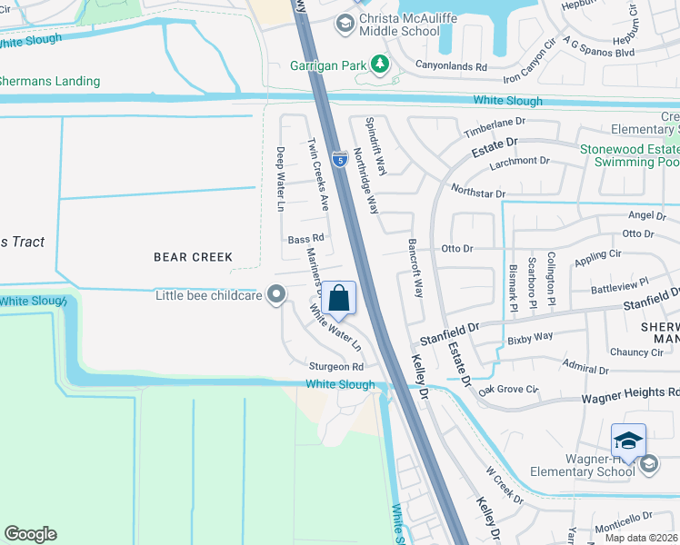 map of restaurants, bars, coffee shops, grocery stores, and more near 9456 Blackswain Place in Stockton
