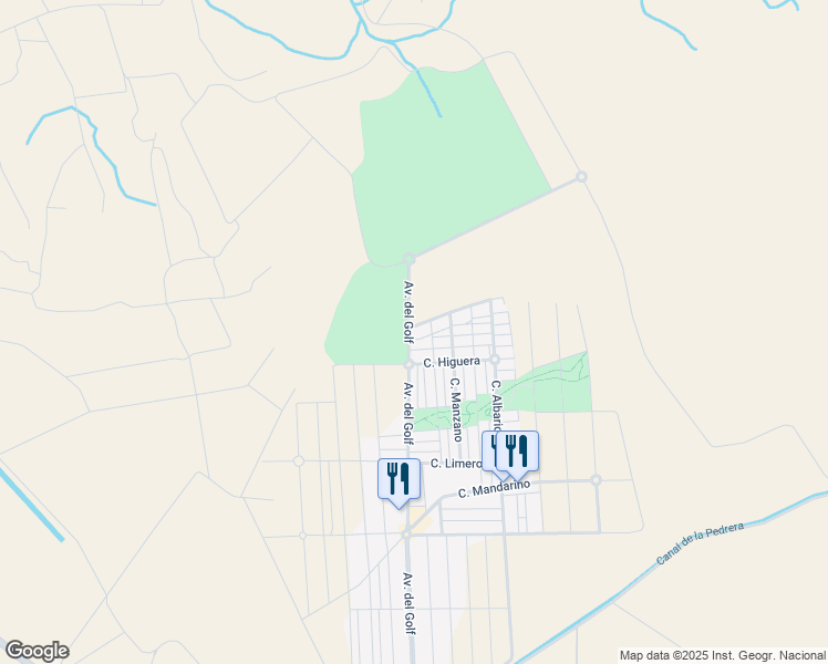 map of restaurants, bars, coffee shops, grocery stores, and more near 1183 Calle Melocotonero in Orihuela