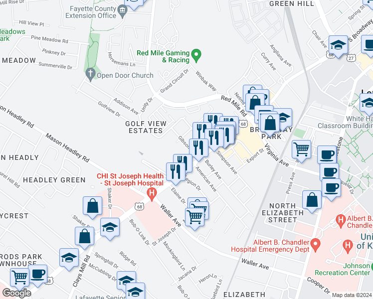 map of restaurants, bars, coffee shops, grocery stores, and more near 416 Gibson Avenue in Lexington