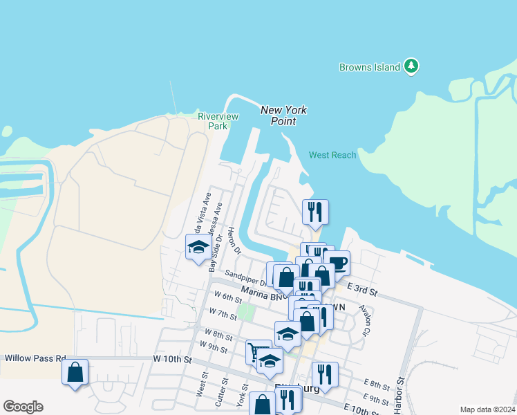 map of restaurants, bars, coffee shops, grocery stores, and more near 186 Pelican Loop in Pittsburg