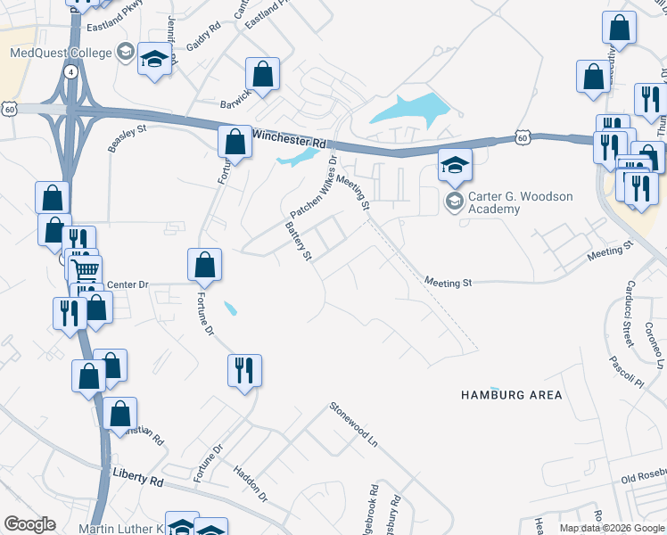 map of restaurants, bars, coffee shops, grocery stores, and more near 1925 Covington Drive in Lexington