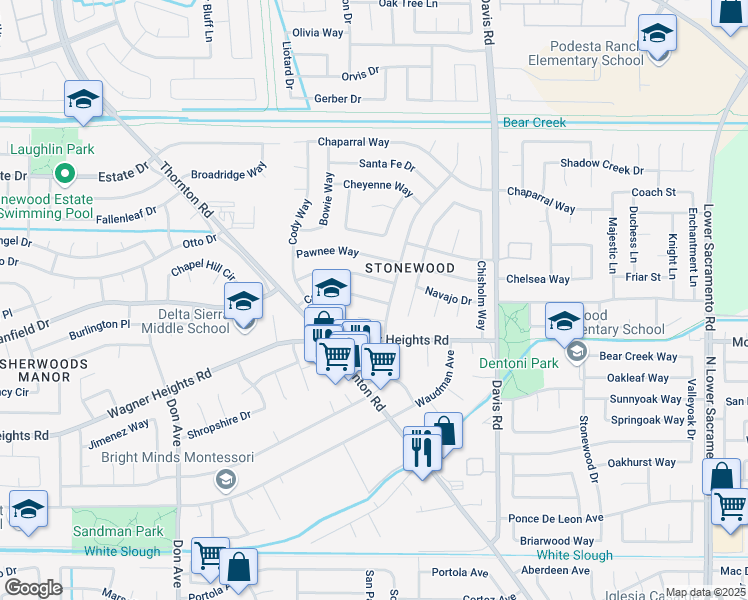 map of restaurants, bars, coffee shops, grocery stores, and more near 1922 Colt Drive in Stockton