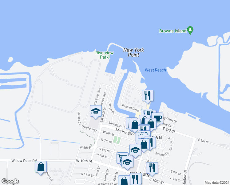 map of restaurants, bars, coffee shops, grocery stores, and more near 266 Heron Drive in Pittsburg