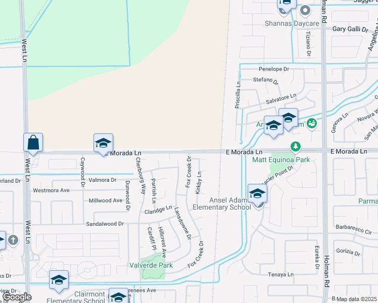 map of restaurants, bars, coffee shops, grocery stores, and more near Morada Ln & Fox Creek Dr in Stockton