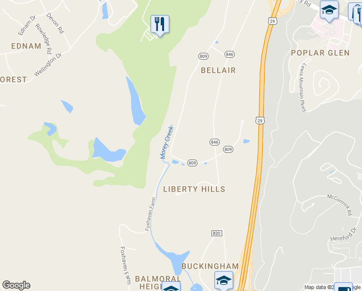 map of restaurants, bars, coffee shops, grocery stores, and more near 55 Canterbury Rd in Charlottesville