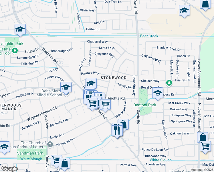 map of restaurants, bars, coffee shops, grocery stores, and more near 1903 Colt Dr in Stockton