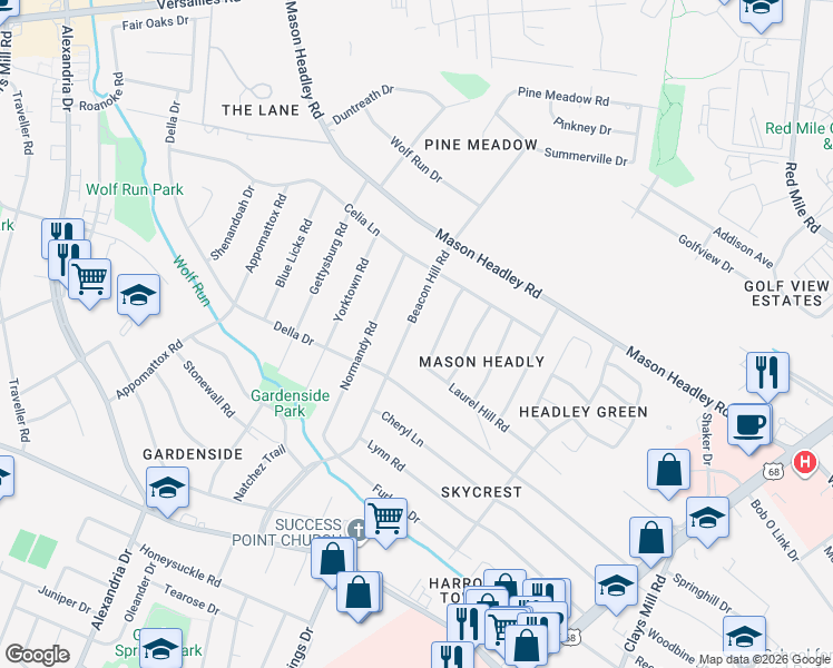 map of restaurants, bars, coffee shops, grocery stores, and more near in Lexington