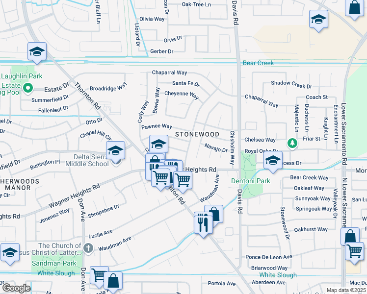 map of restaurants, bars, coffee shops, grocery stores, and more near 1903 Colt Drive in Stockton
