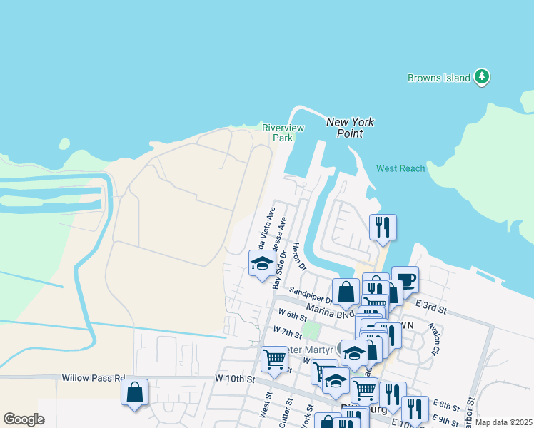map of restaurants, bars, coffee shops, grocery stores, and more near 146 Linda Vista Avenue in Pittsburg