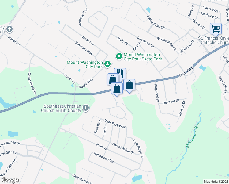 map of restaurants, bars, coffee shops, grocery stores, and more near 9089 Kentucky 44 in Mount Washington