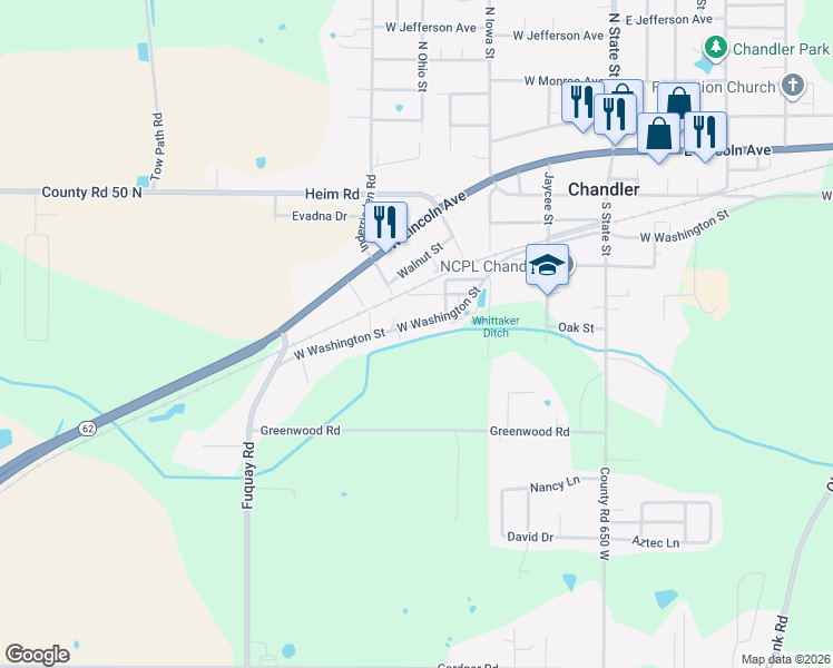map of restaurants, bars, coffee shops, grocery stores, and more near 530 West Washington Street in Chandler