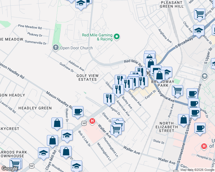 map of restaurants, bars, coffee shops, grocery stores, and more near 417 Gibson Avenue in Lexington