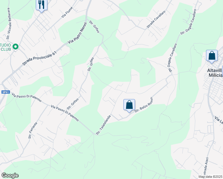 map of restaurants, bars, coffee shops, grocery stores, and more near 32 Strada Telatelanda in Casteldaccia