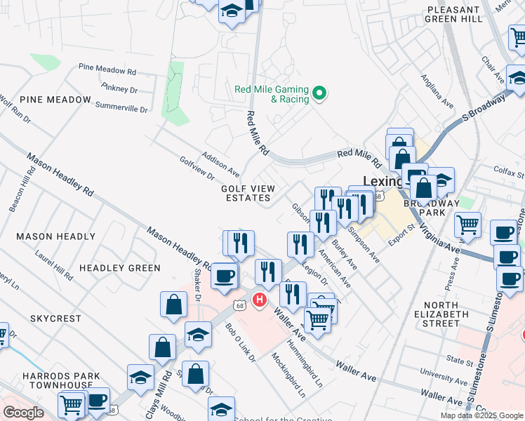 map of restaurants, bars, coffee shops, grocery stores, and more near 500 Addison Avenue in Lexington