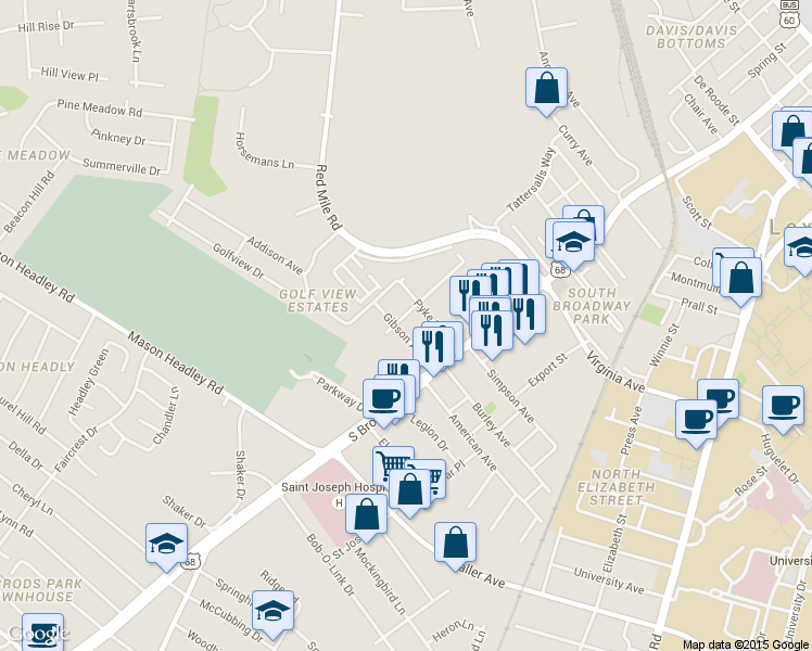 map of restaurants, bars, coffee shops, grocery stores, and more near 417 Gibson Avenue in Lexington