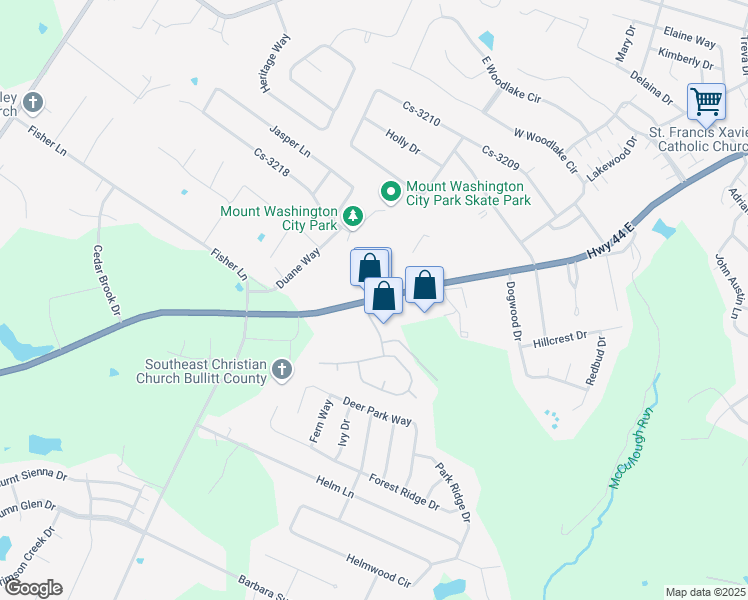 map of restaurants, bars, coffee shops, grocery stores, and more near 9234 Kentucky 44 in Mount Washington