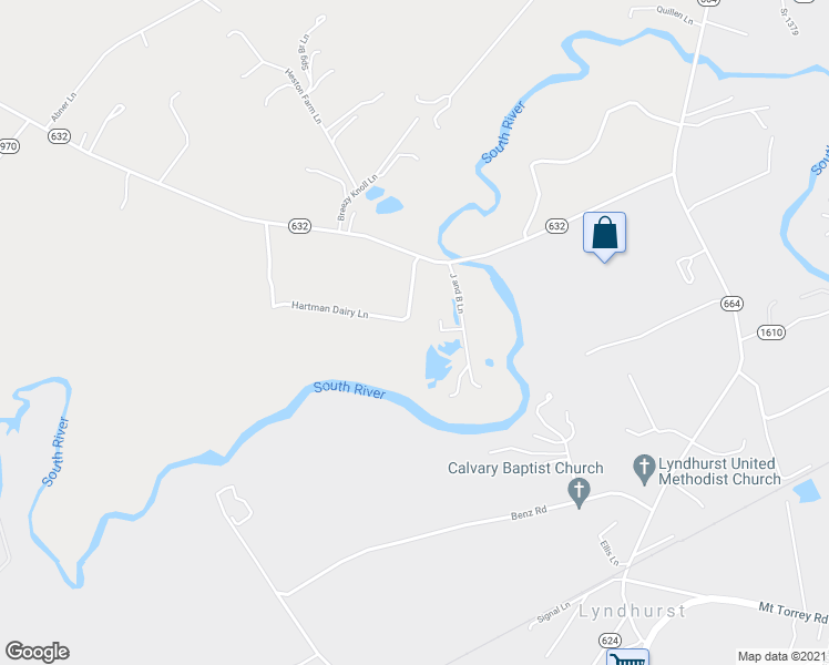 map of restaurants, bars, coffee shops, grocery stores, and more near 523 Shalom Road in Waynesboro
