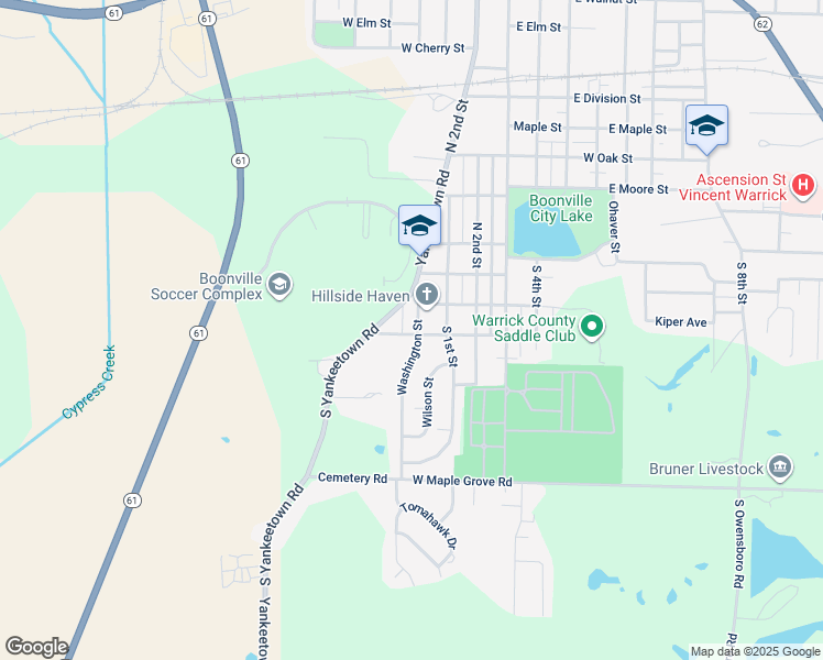 map of restaurants, bars, coffee shops, grocery stores, and more near 300-398 West Columbia in Boonville