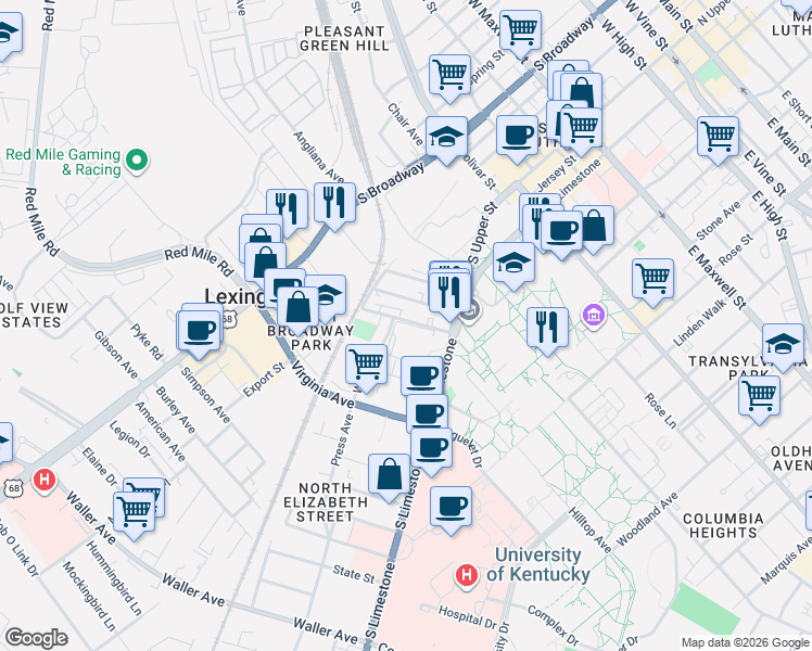 map of restaurants, bars, coffee shops, grocery stores, and more near 138 Montmullin Street in Lexington