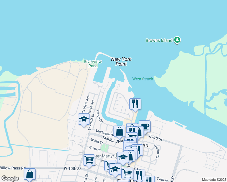 map of restaurants, bars, coffee shops, grocery stores, and more near 218 Pelican Loop in Pittsburg